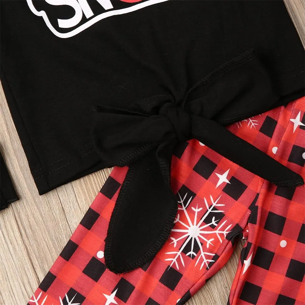 Toddler Girls Letter Print Bow Long Sleeve Top & Plaid Pants Wholesale