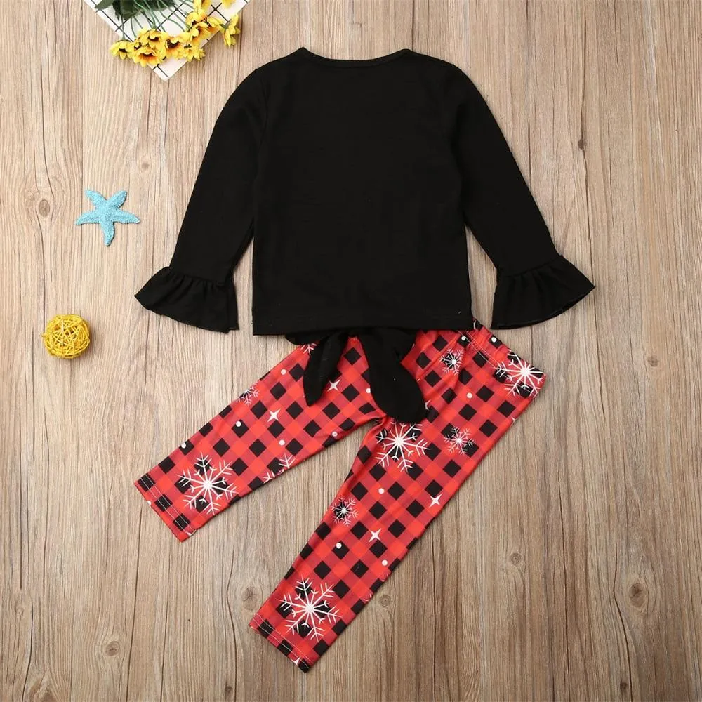 Toddler Girls Letter Print Bow Long Sleeve Top & Plaid Pants Wholesale