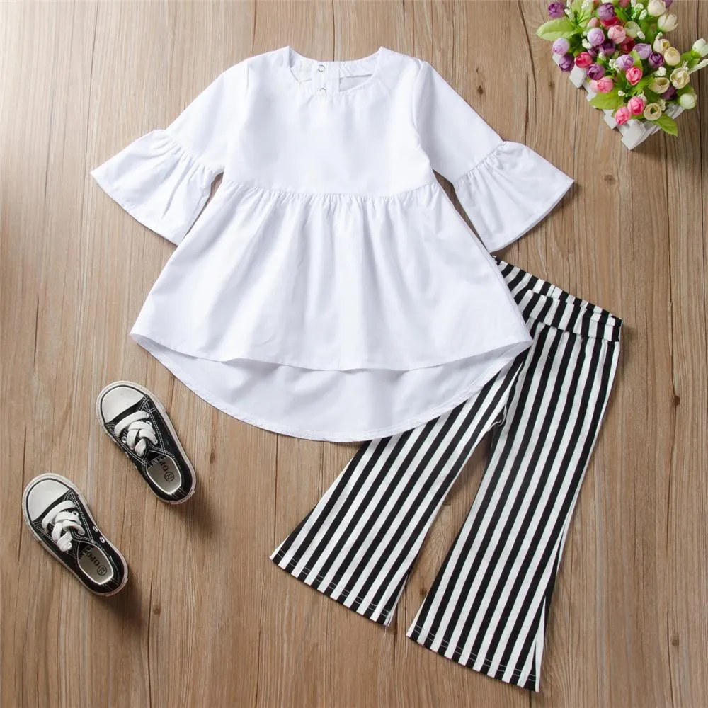 Toddler Girls Solid Long Sleeve Blouse Flare Pants Girls Clothes Wholesale