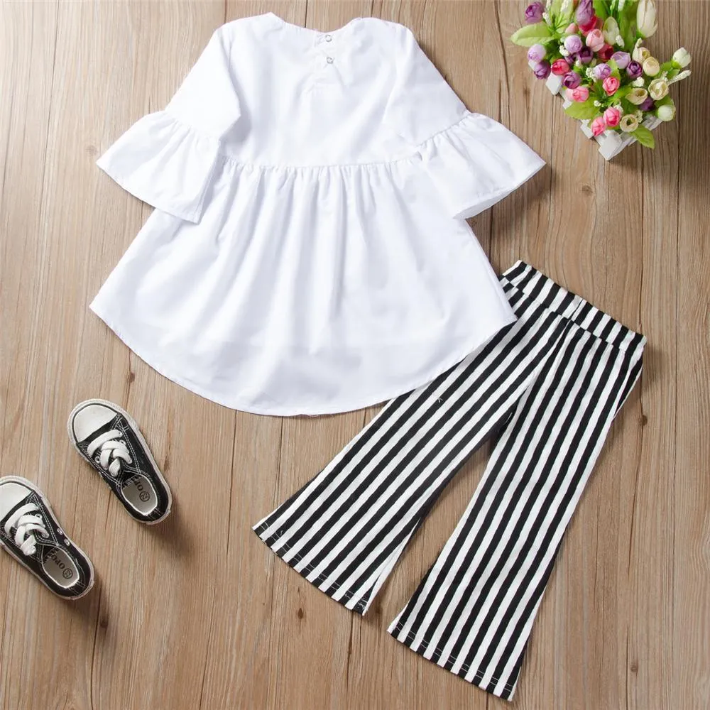 Toddler Girls Solid Long Sleeve Blouse Flare Pants Girls Clothes Wholesale