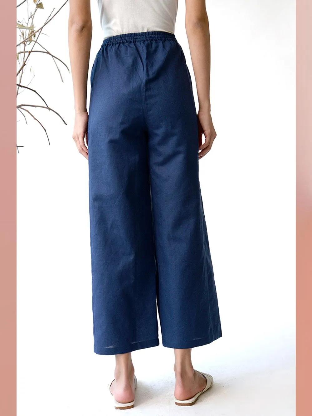 UMBAR by Payal Pratap   I   Pants  I  Our Wide Leg Slightly Cropped Pants Are Elasticated For That Comfortable Fit And Are Cut Away From The Body For That Perfect Summer Day