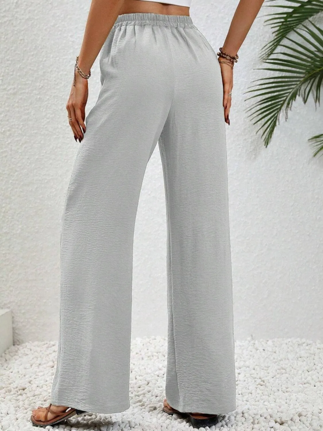 Vacay Ready Drawstring High Waist Wide Leg Pants