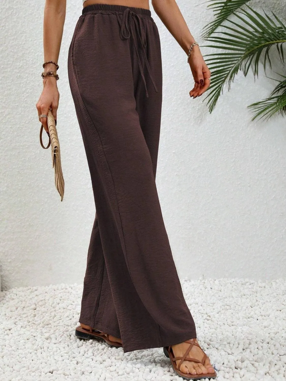 Vacay Ready Drawstring High Waist Wide Leg Pants