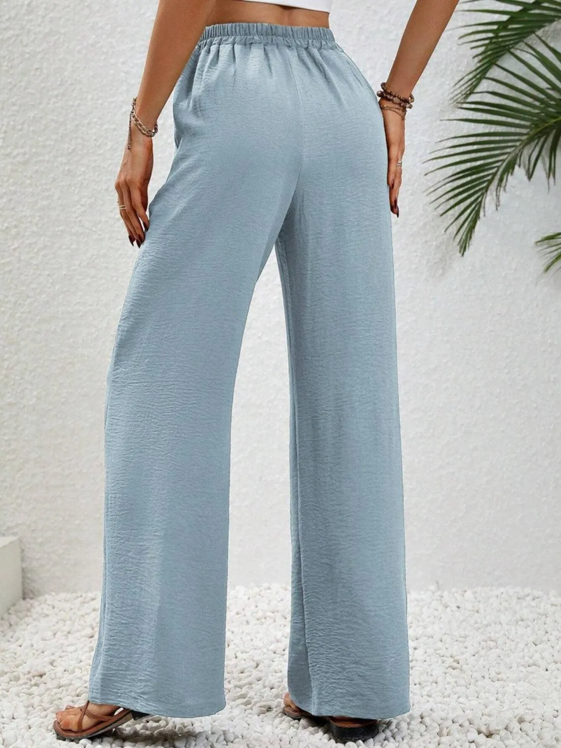 Vacay Ready Drawstring High Waist Wide Leg Pants