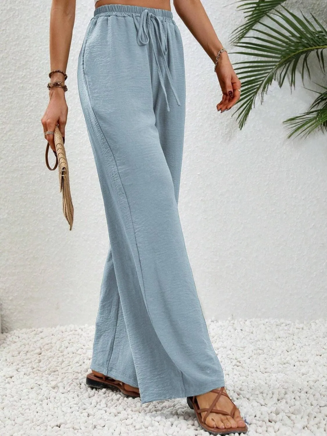 Vacay Ready Drawstring High Waist Wide Leg Pants