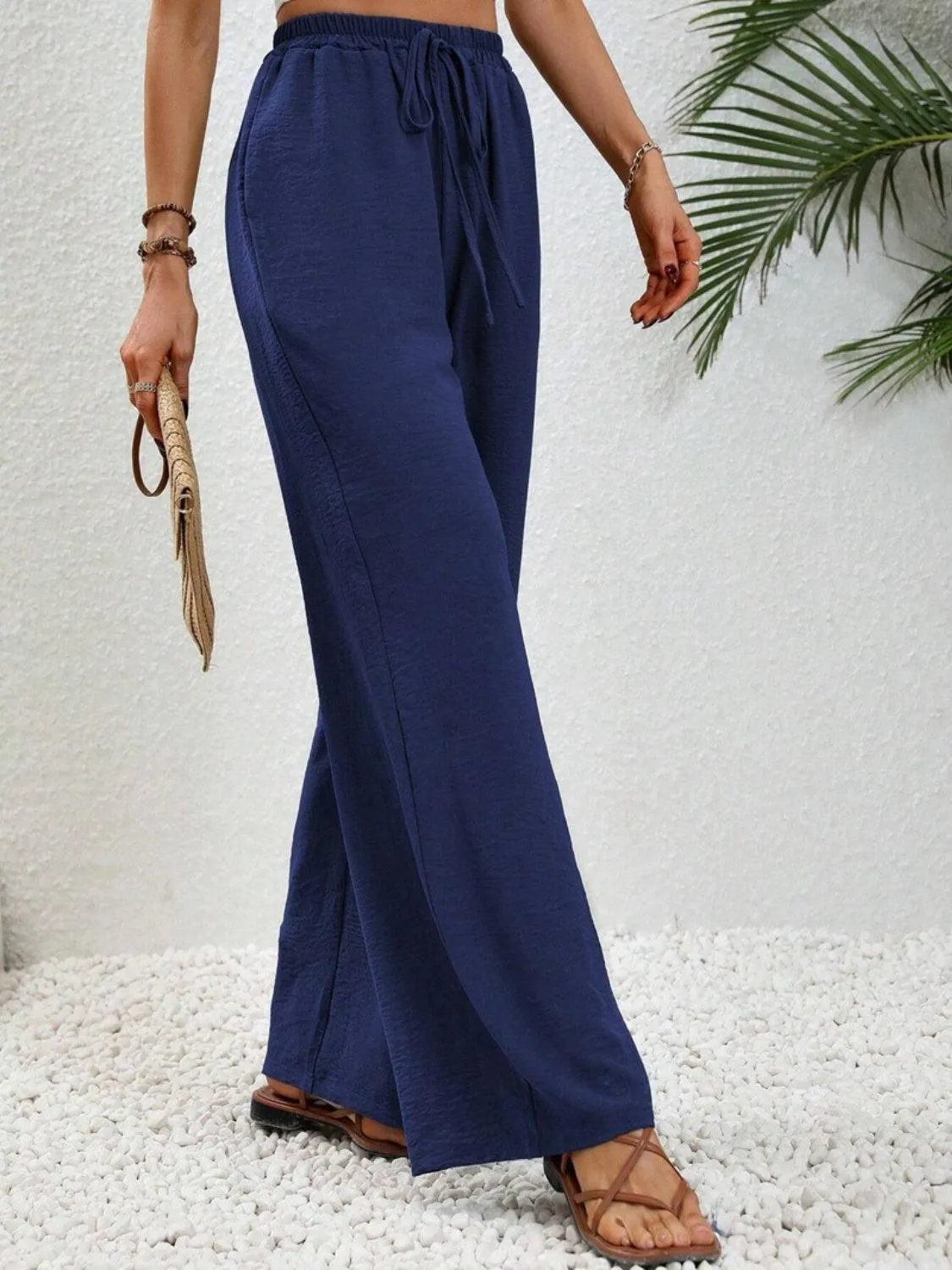 Vacay Ready Drawstring High Waist Wide Leg Pants