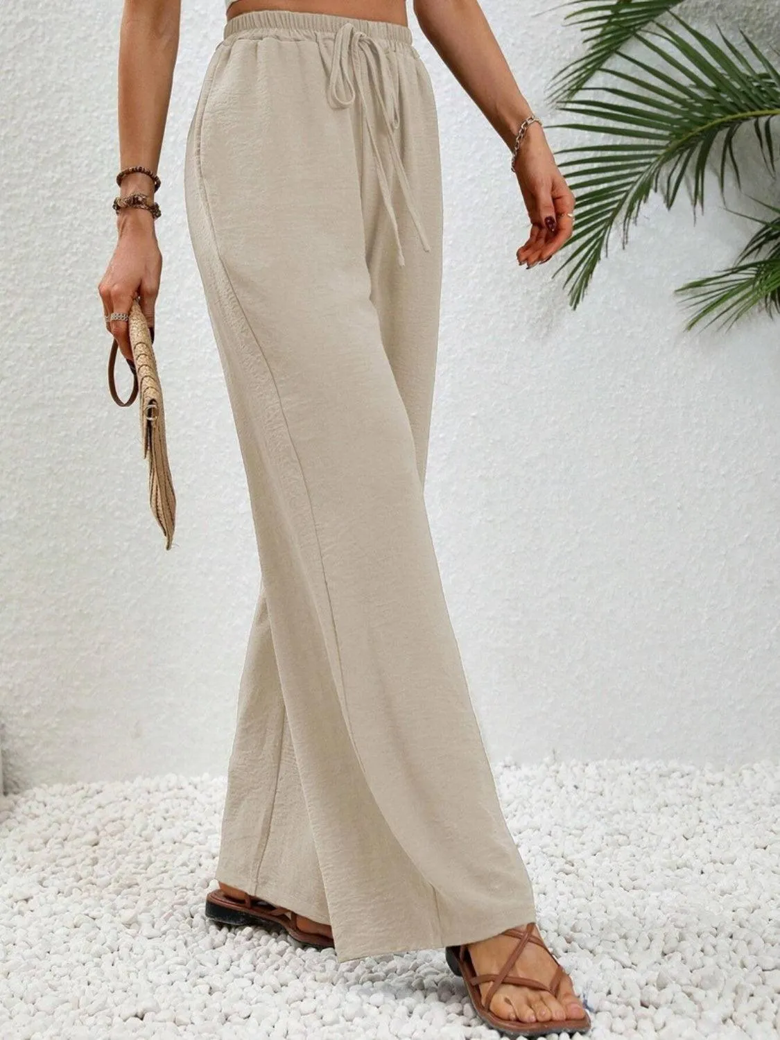 Vacay Ready Drawstring High Waist Wide Leg Pants
