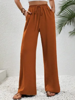 Vacay Ready Drawstring High Waist Wide Leg Pants