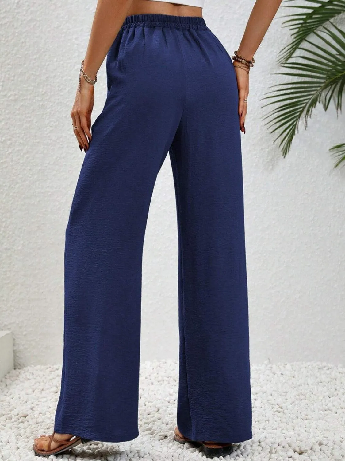Vacay Ready Drawstring High Waist Wide Leg Pants