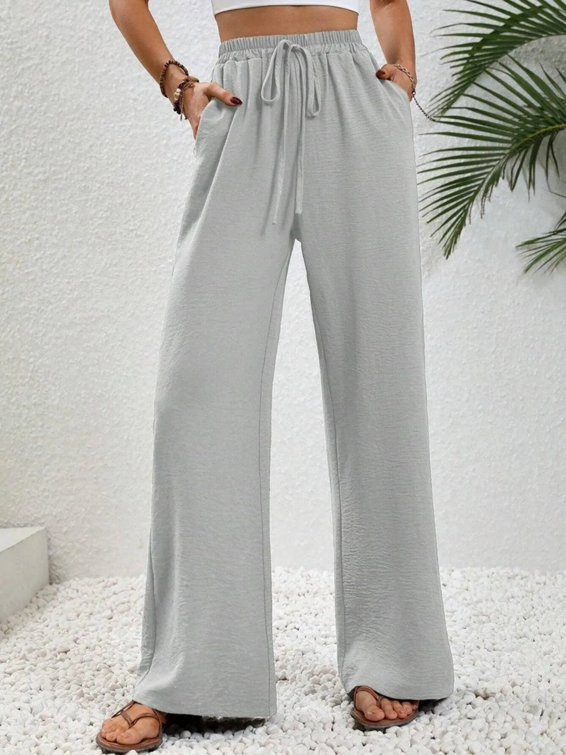 Vacay Ready Drawstring High Waist Wide Leg Pants