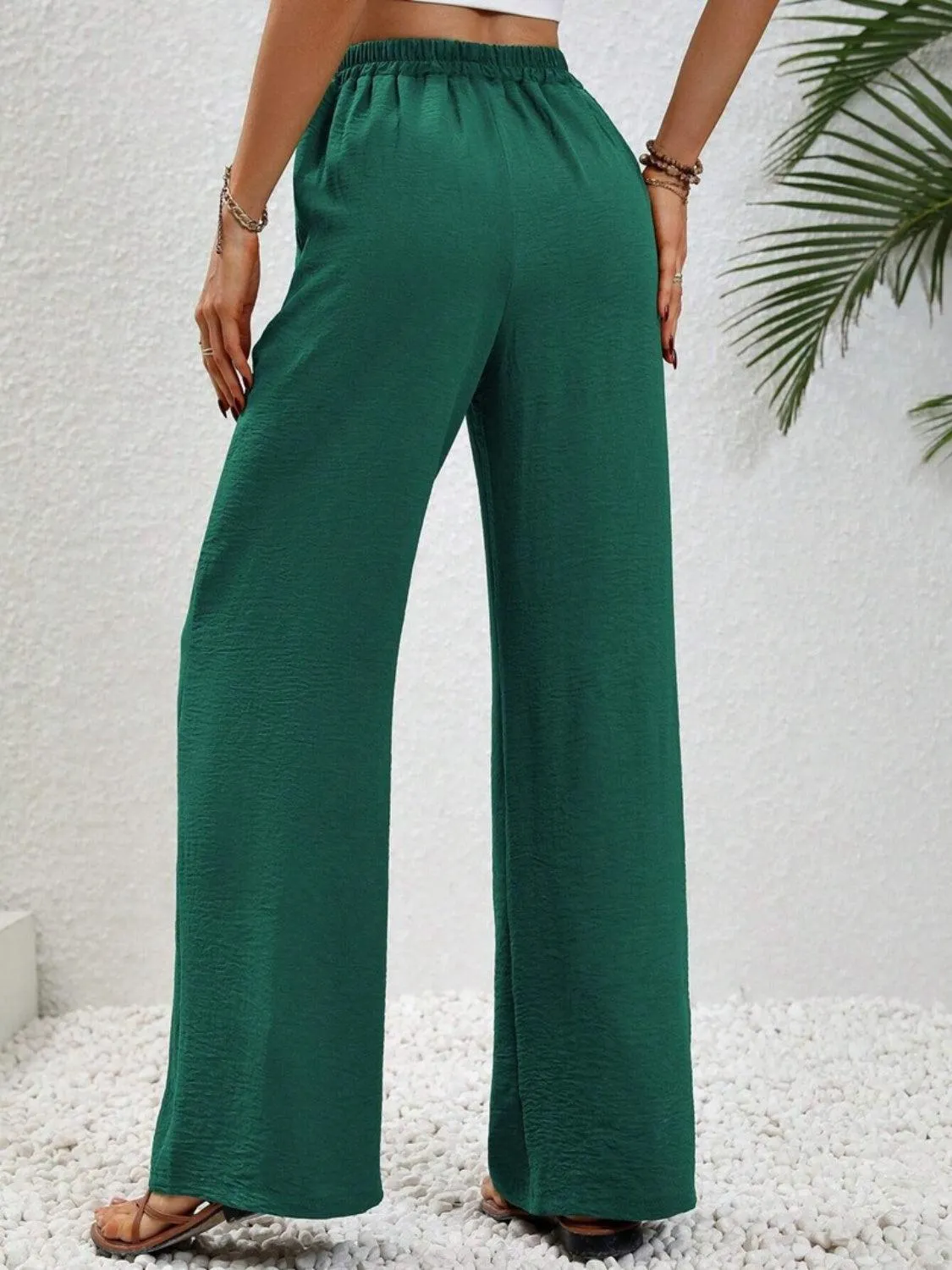 Vacay Ready Drawstring High Waist Wide Leg Pants