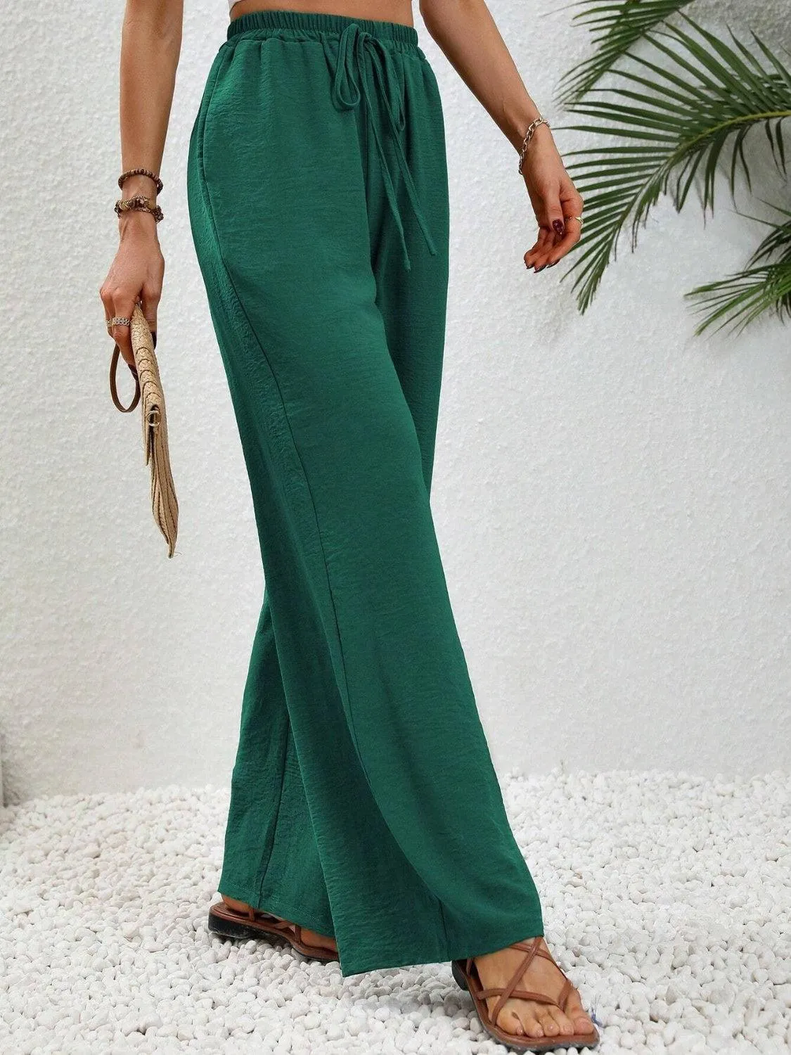 Vacay Ready Drawstring High Waist Wide Leg Pants