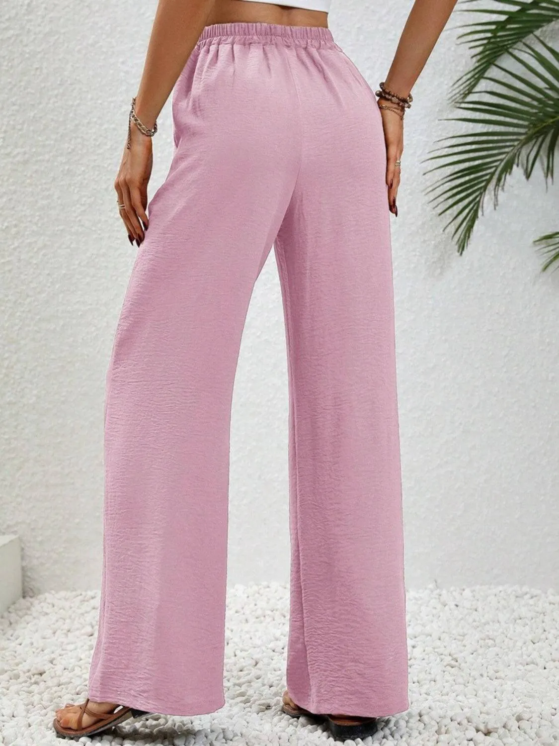 Vacay Ready Drawstring High Waist Wide Leg Pants