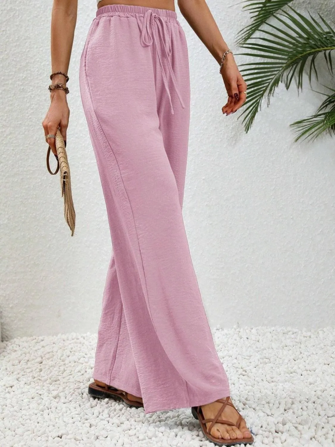 Vacay Ready Drawstring High Waist Wide Leg Pants