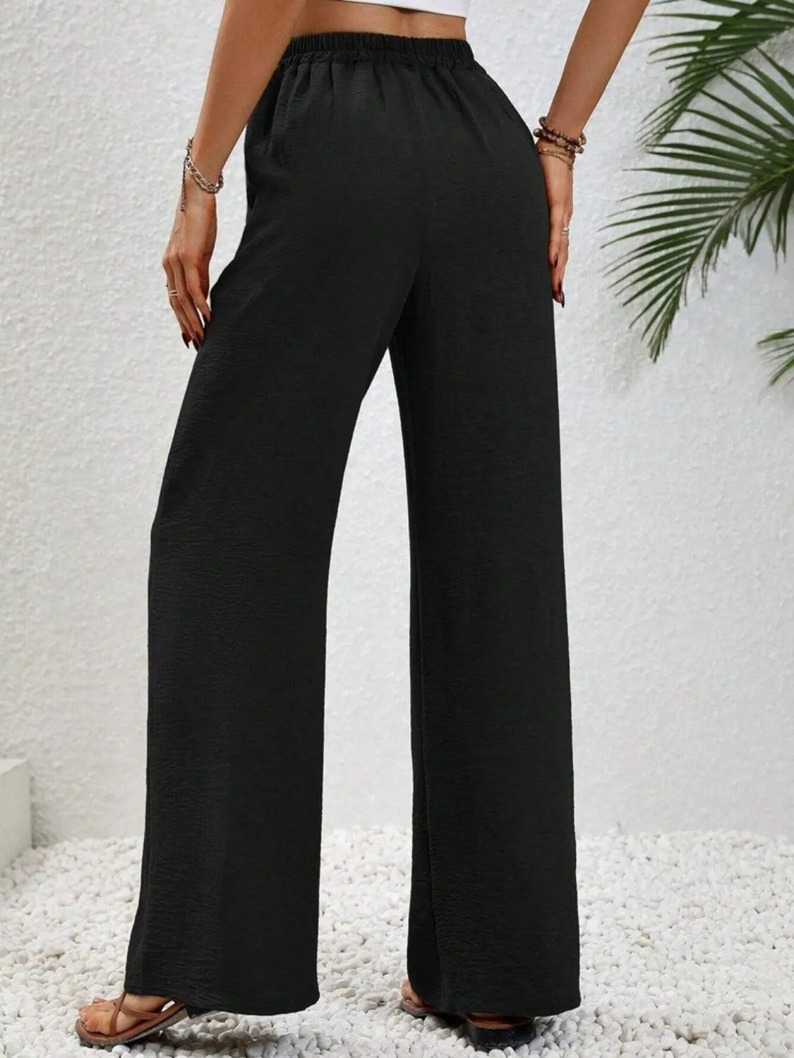 Vacay Ready Drawstring High Waist Wide Leg Pants