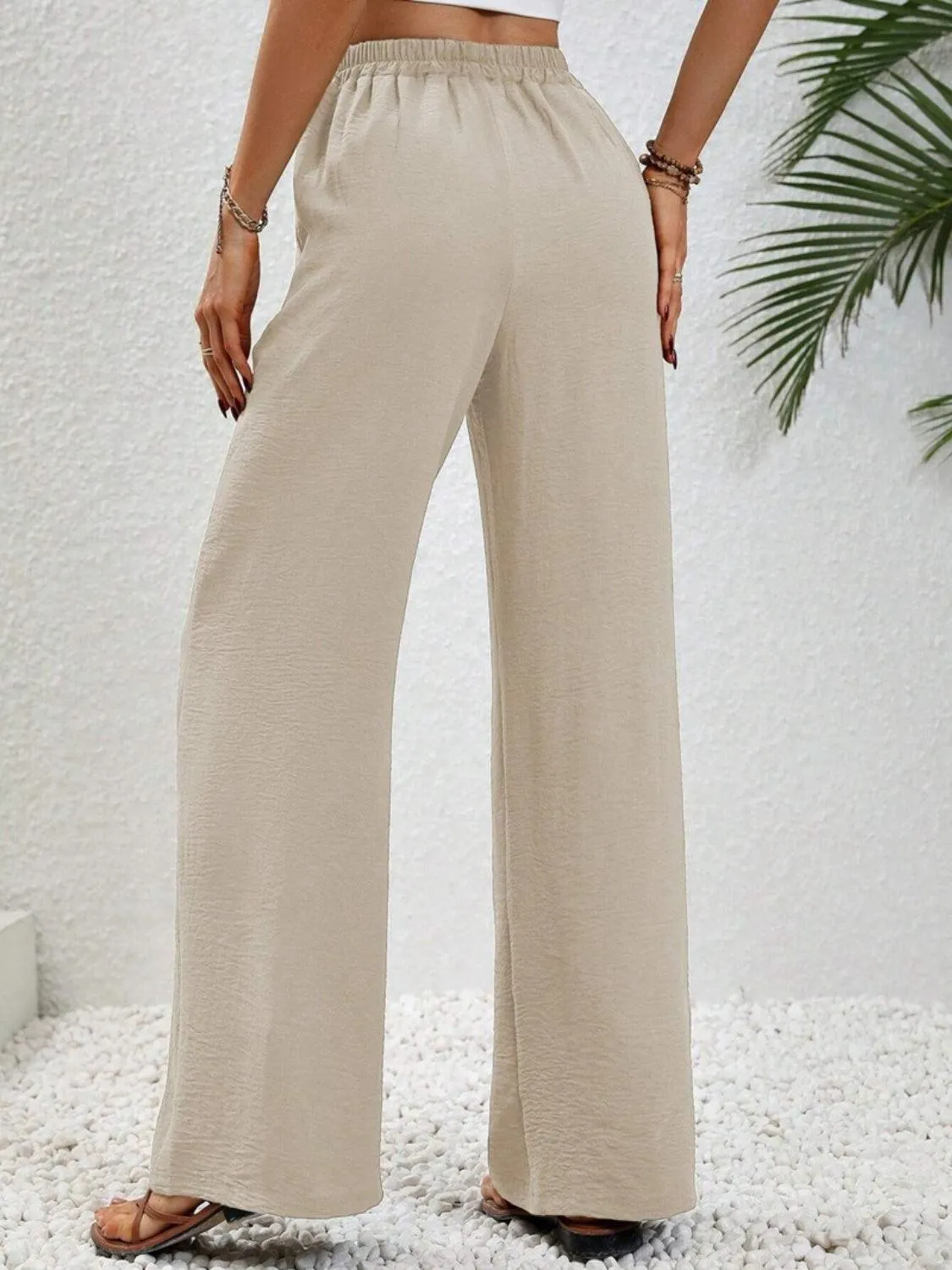 Vacay Ready Drawstring High Waist Wide Leg Pants