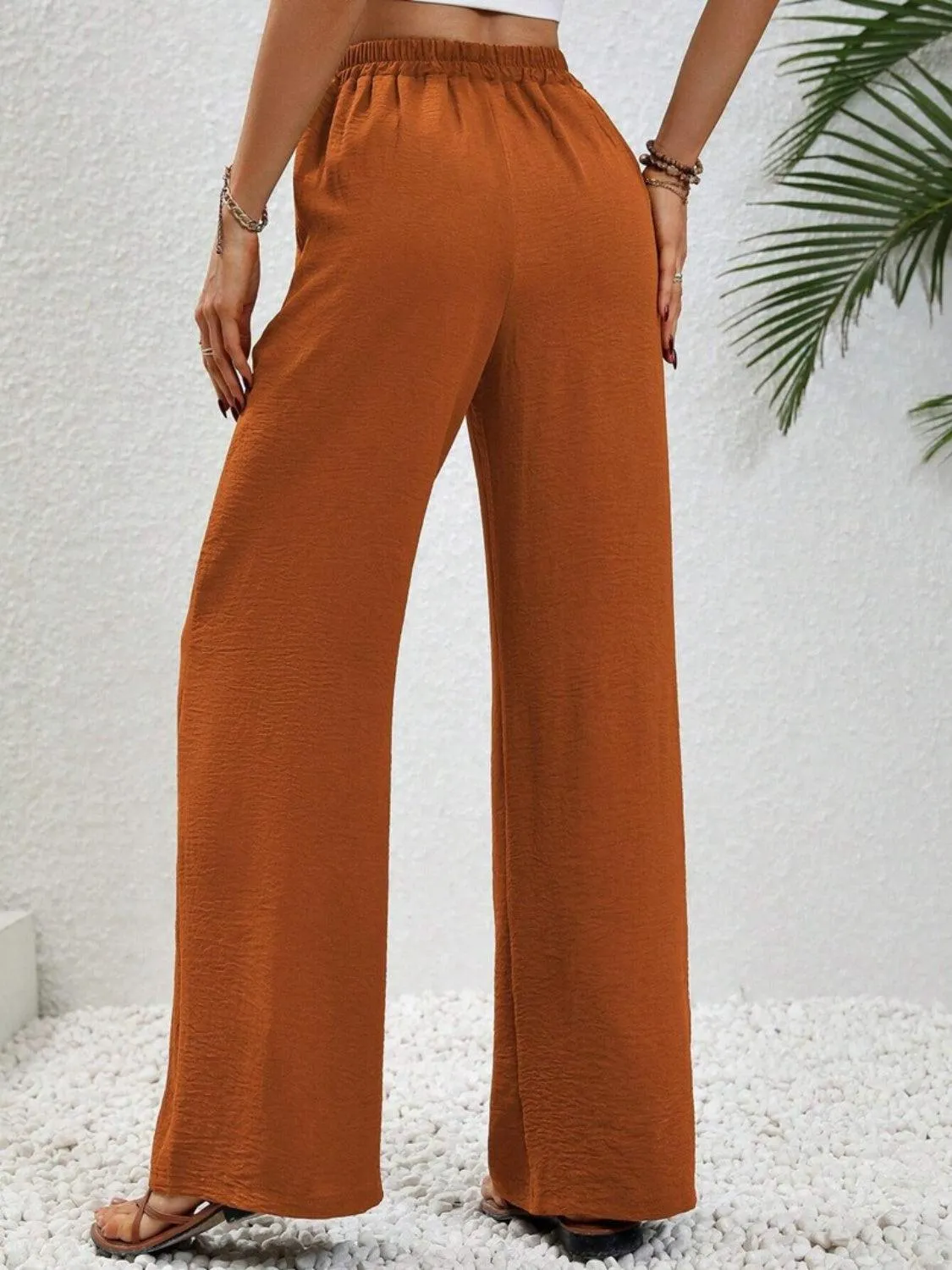 Vacay Ready Drawstring High Waist Wide Leg Pants