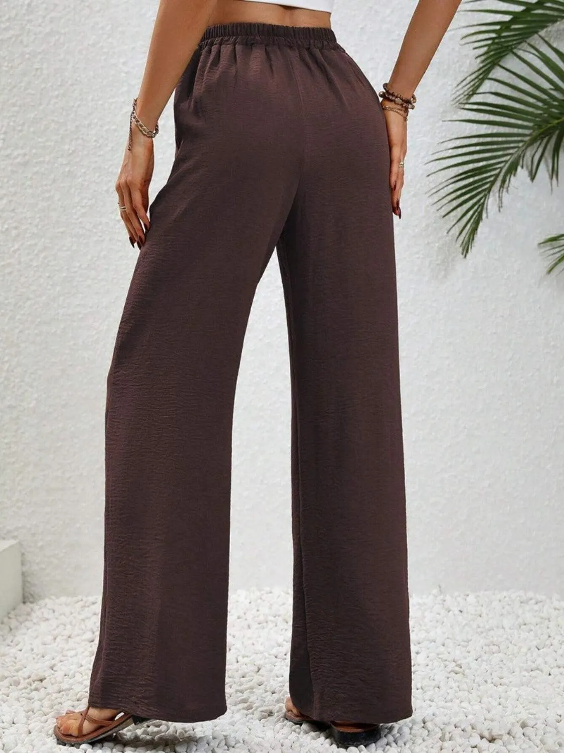 Vacay Ready Drawstring High Waist Wide Leg Pants
