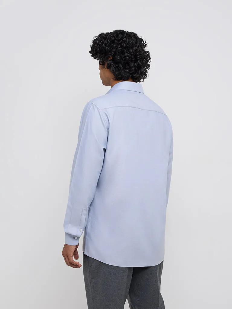WES Formals Light Blue Slim-Fit Cotton Shirt