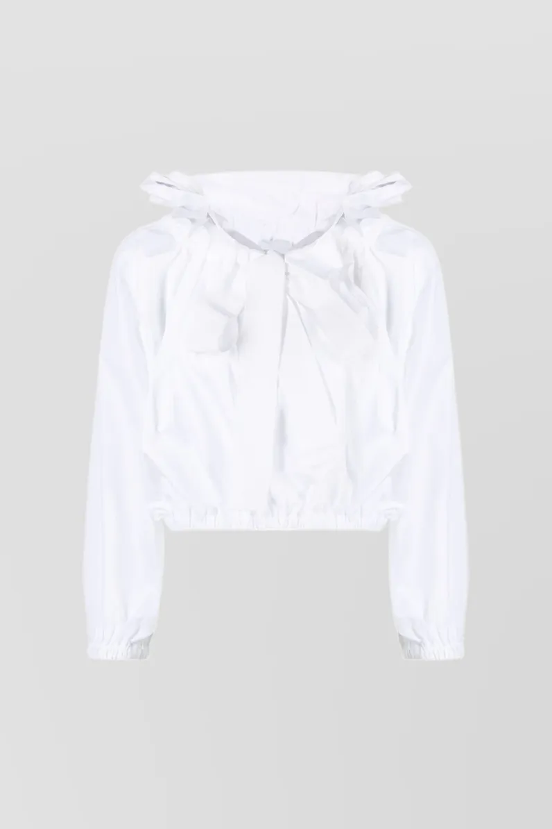 White gros grain cropped voluminous cotton blouse