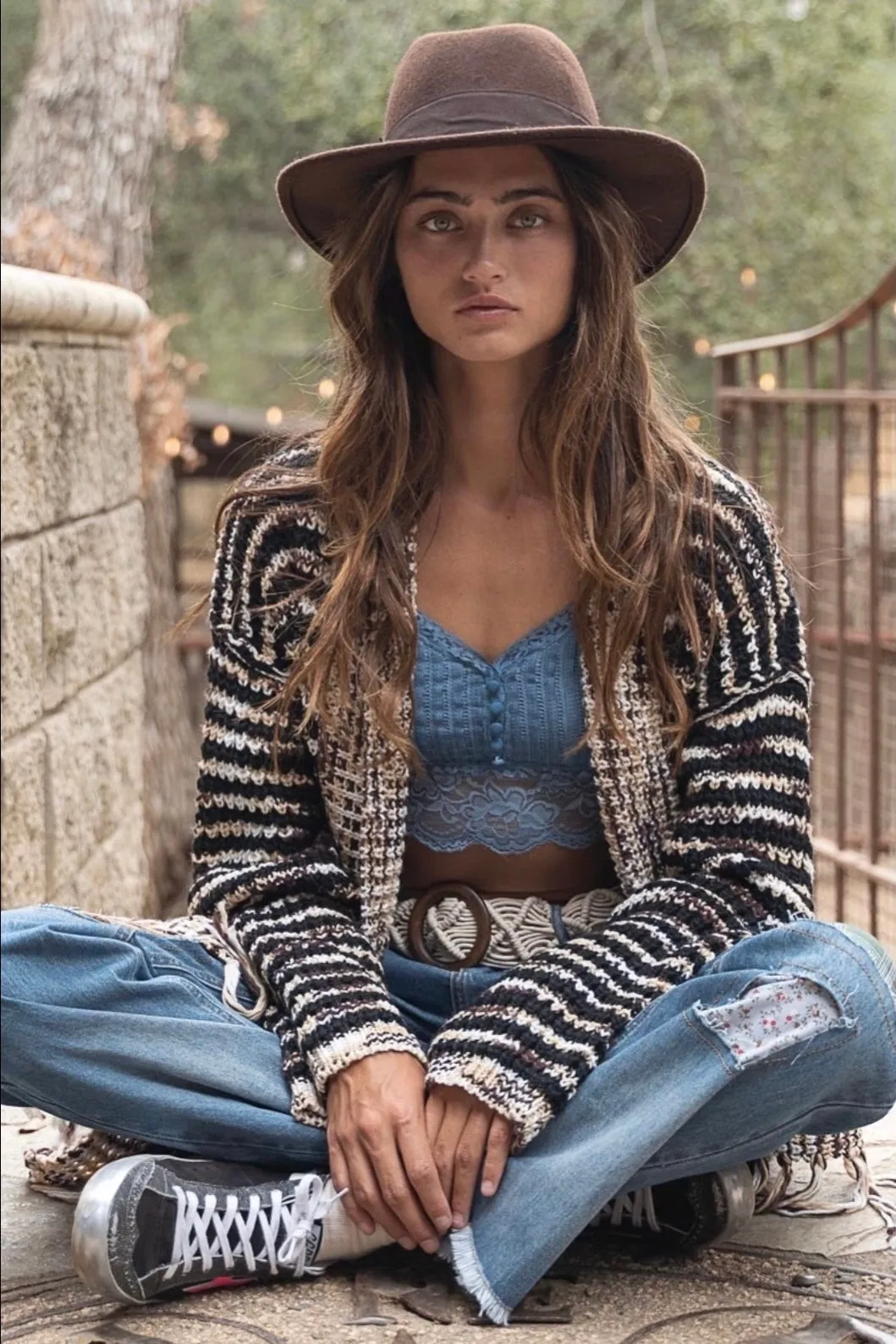 Wintered Woods Neutral Striped Cardigan with Tassel Fringe