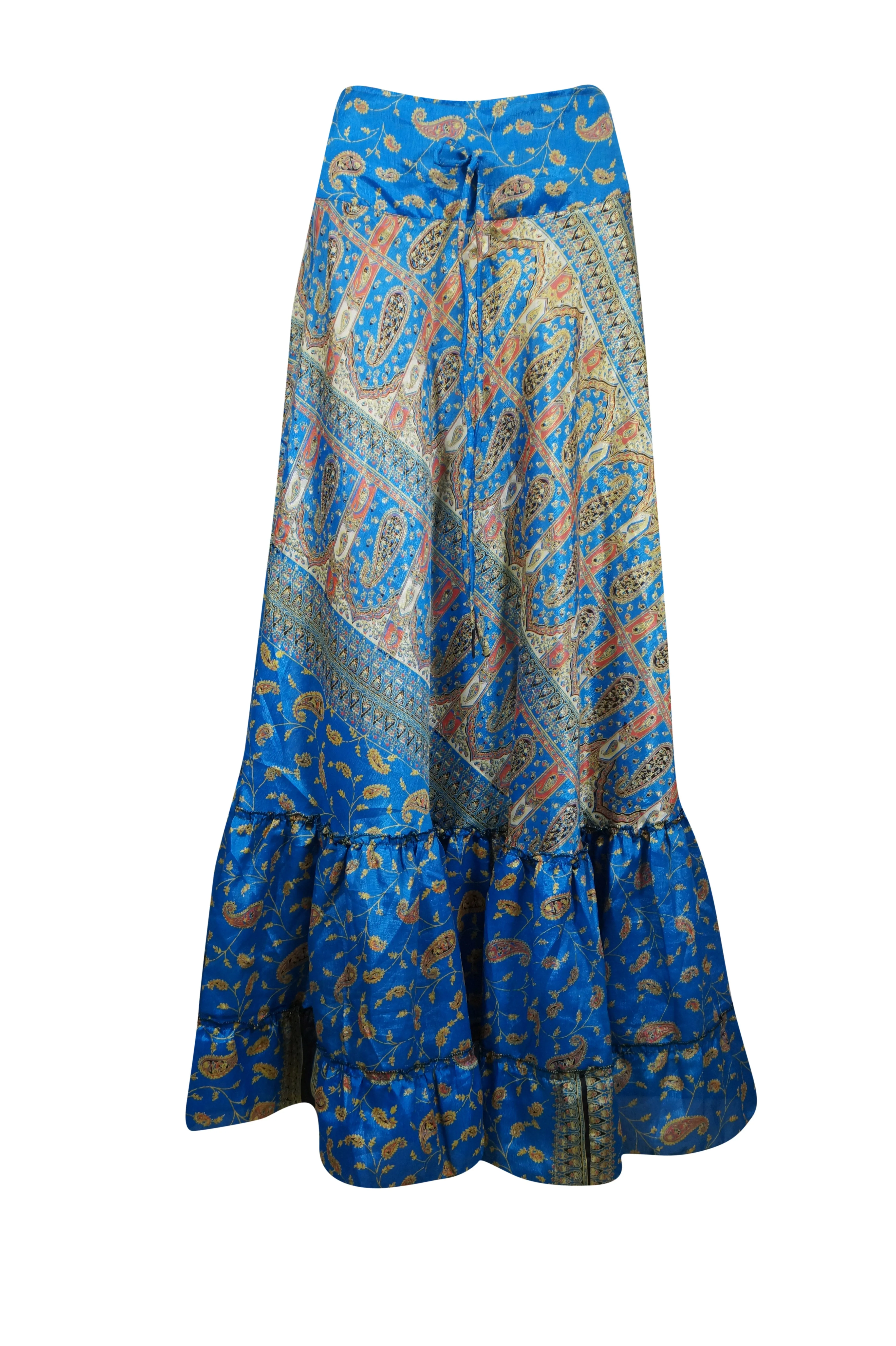 Woman's Maxi Skirt Lapis Blue Floral Maxi Skirt Tiered Stylish Boho Skirt ML