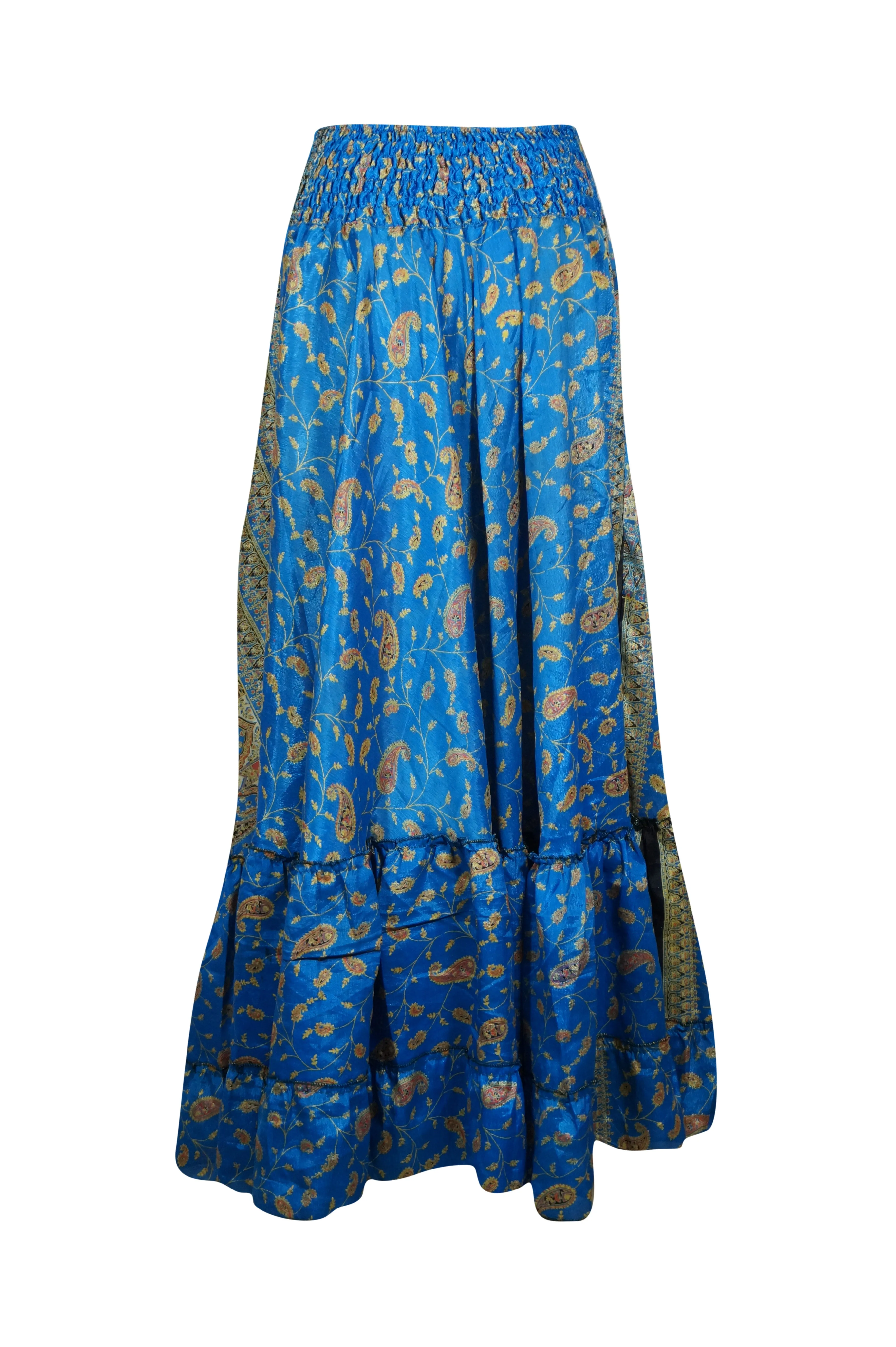 Woman's Maxi Skirt Lapis Blue Floral Maxi Skirt Tiered Stylish Boho Skirt ML