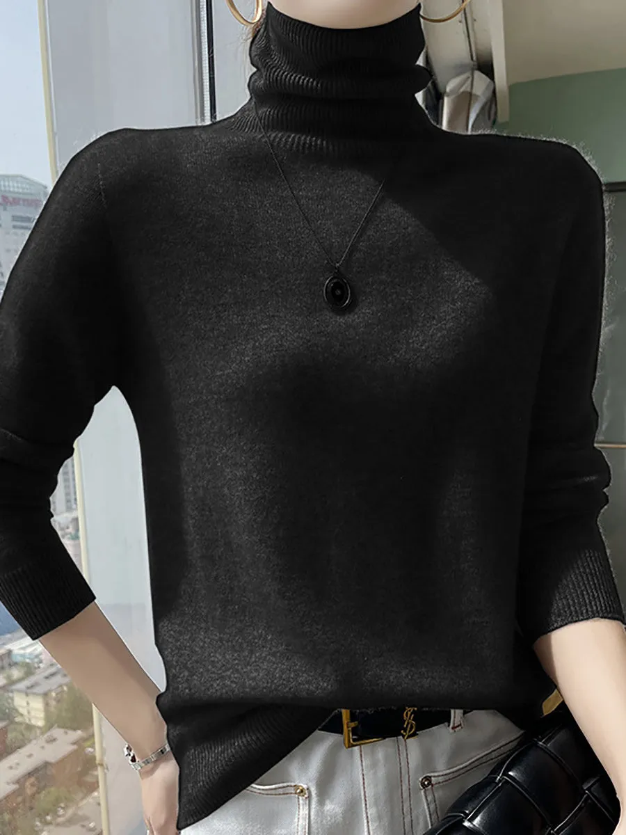 Women Autumn Soft Wool Turtleneck Knit Sweater