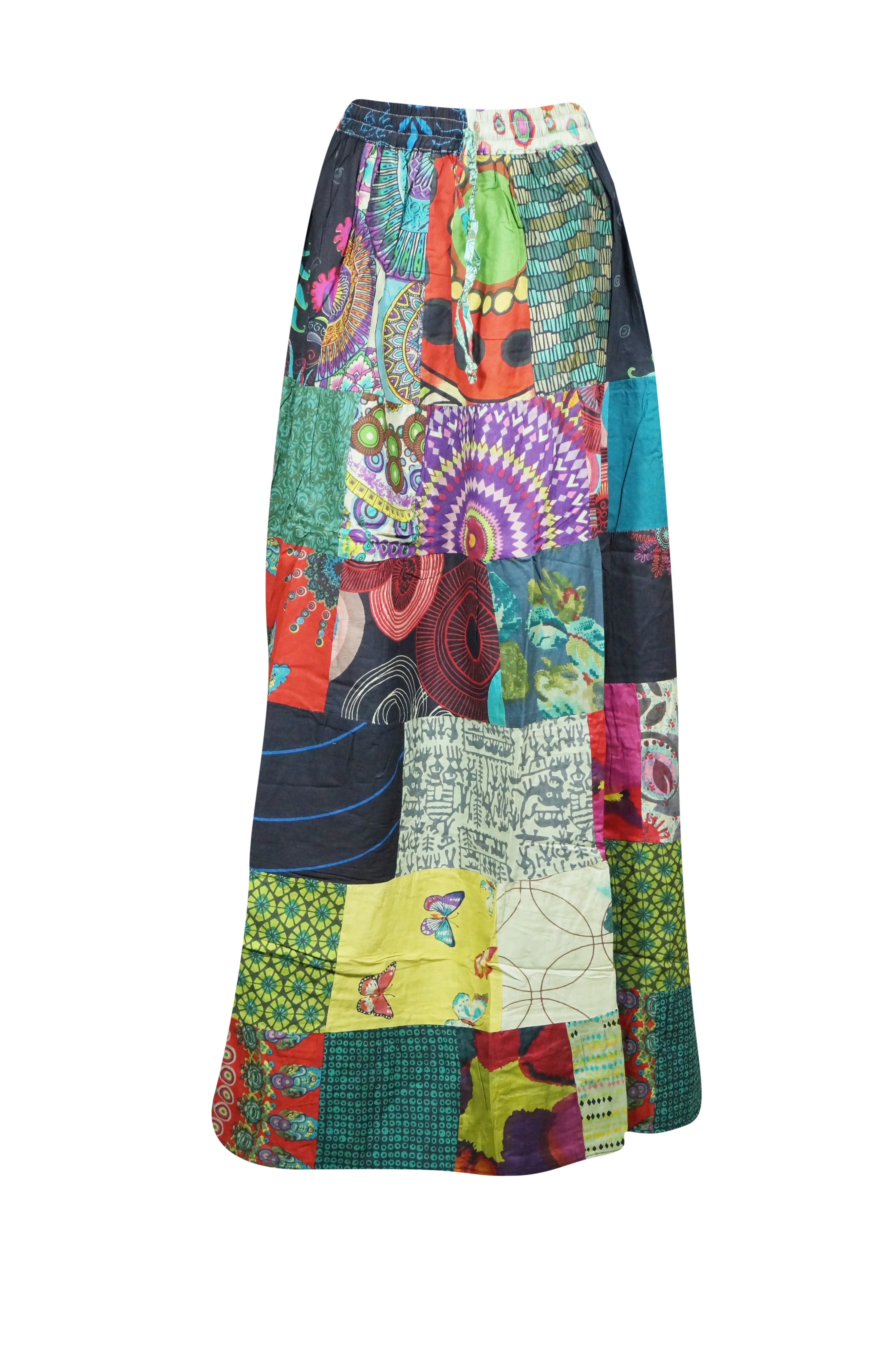 Women Handmade Boho Maxi Skirt | Multicolor Floral Patchwork Elegance S/M/L