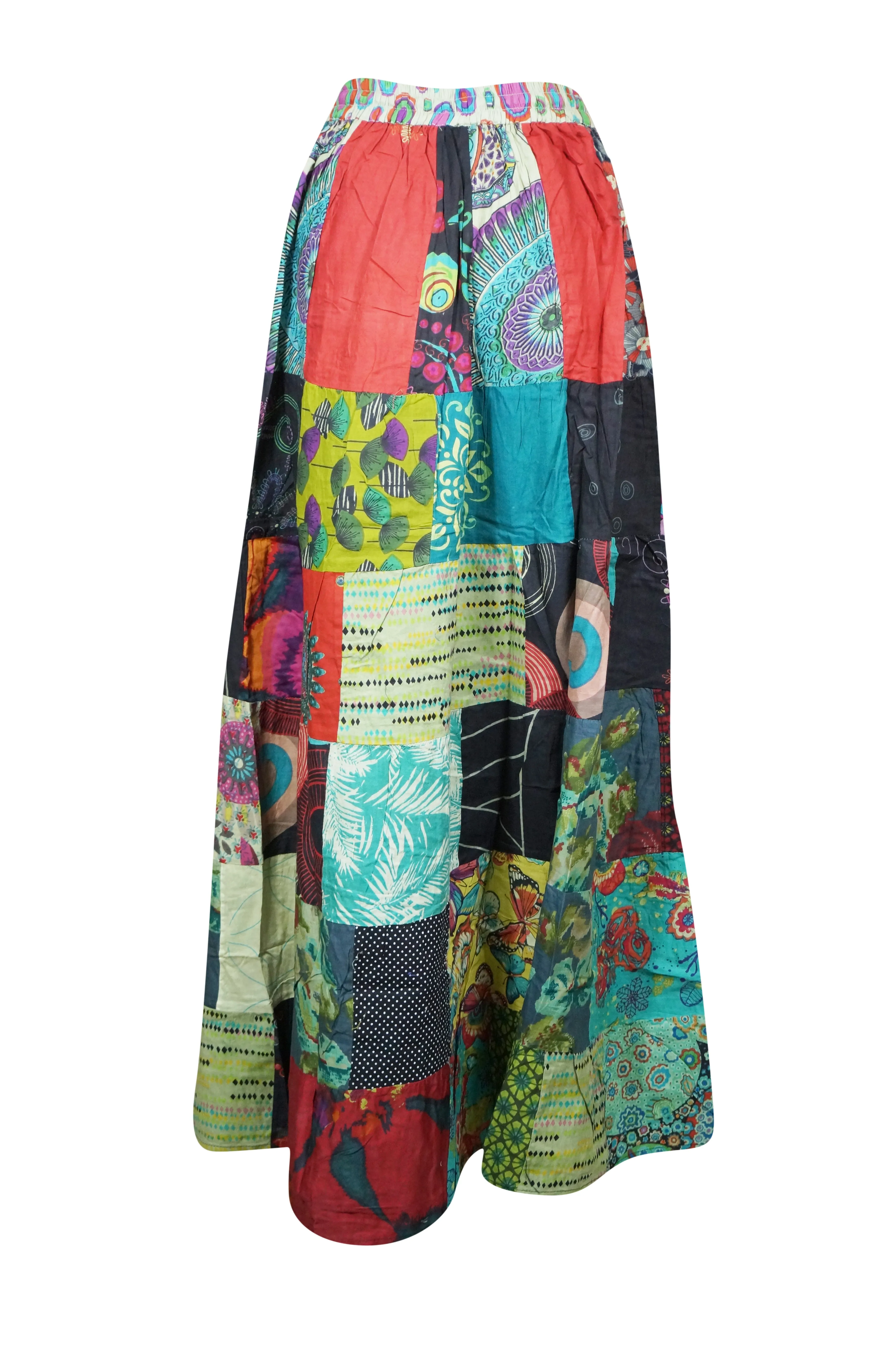 Women Handmade Boho Maxi Skirt | Multicolor Floral Patchwork Elegance S/M/L