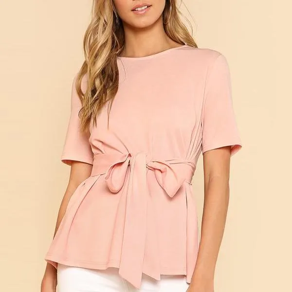 Women Pink Self Belt Blouse