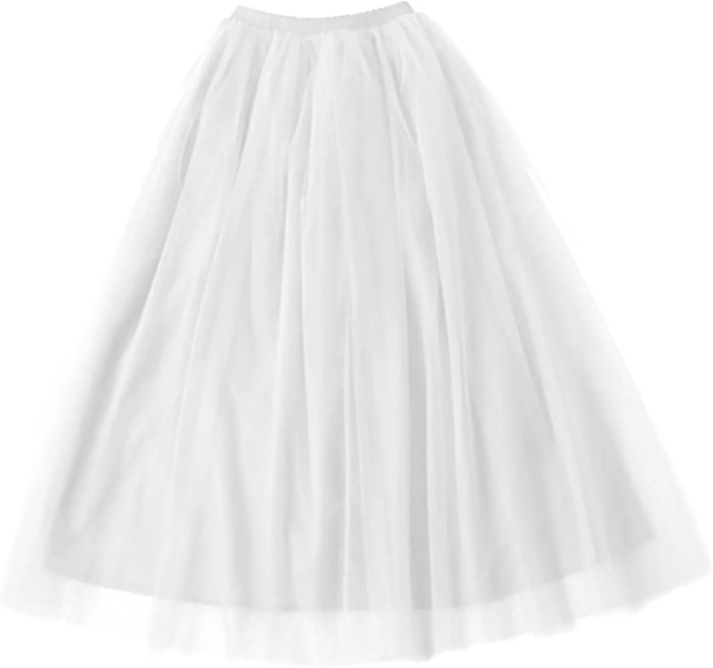 Women's Elastic High Waist Lace Up Puffy Skirt Solid Color Mesh Long Skirt Big Hem Ankle Length Maxi Skirt