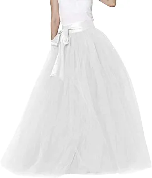 Women's Elastic High Waist Lace Up Puffy Skirt Solid Color Mesh Long Skirt Big Hem Ankle Length Maxi Skirt