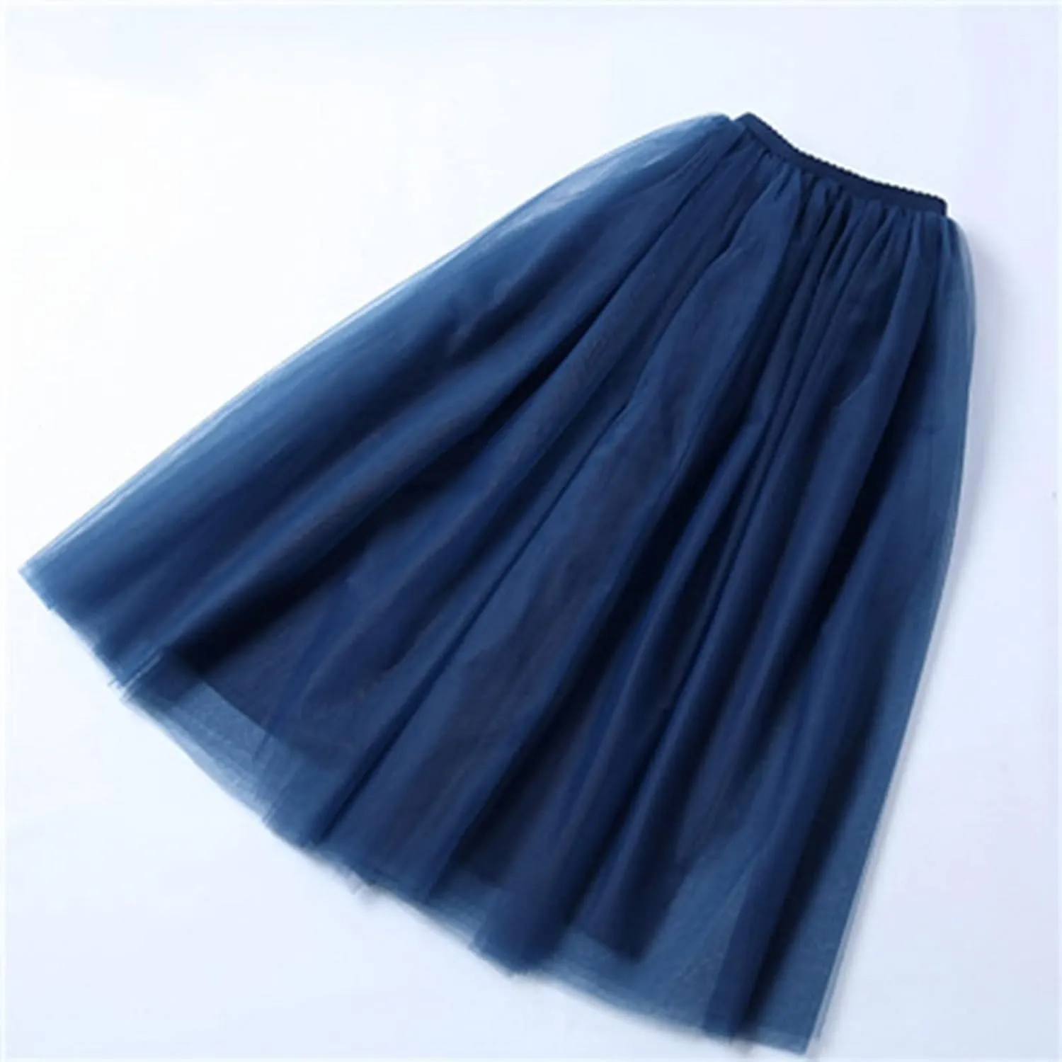 Women's Elastic High Waist Lace Up Puffy Skirt Solid Color Mesh Long Skirt Big Hem Ankle Length Maxi Skirt