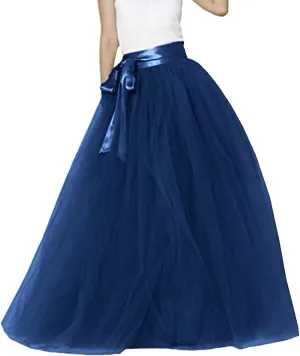 Women's Elastic High Waist Lace Up Puffy Skirt Solid Color Mesh Long Skirt Big Hem Ankle Length Maxi Skirt