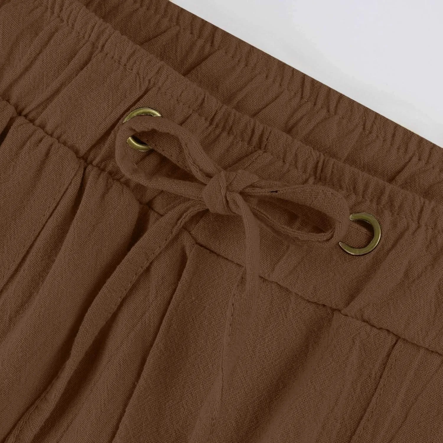 Womens Linen Yoga Pant with Pockets Drawstring Elastic Waist Long Flared Pants Loose Fit Wide Leg Gym Workout Pant