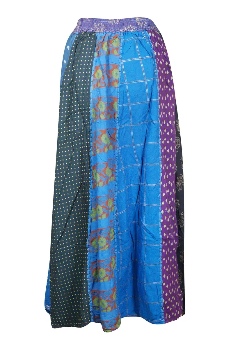 Womens Maxi Skirt, Blue Patchwork  Long Skirts S/M/L