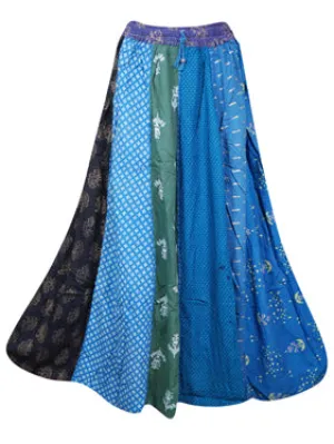 Womens Maxi Skirt, Blue Patchwork  Long Skirts S/M/L