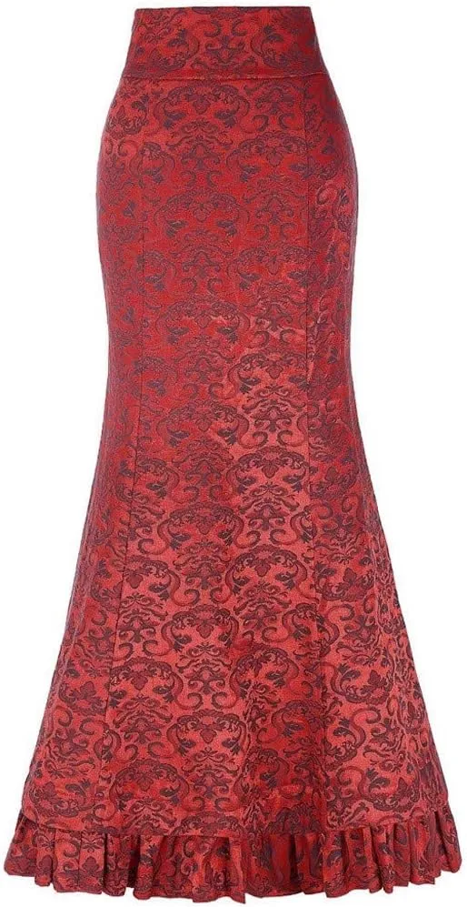 Women's Retro Lace-Up Drawstring Tiered Ruffle Maxi Long Mermaid Pencil Skirt Trendy Plus Size Slim Fishtail Skirts