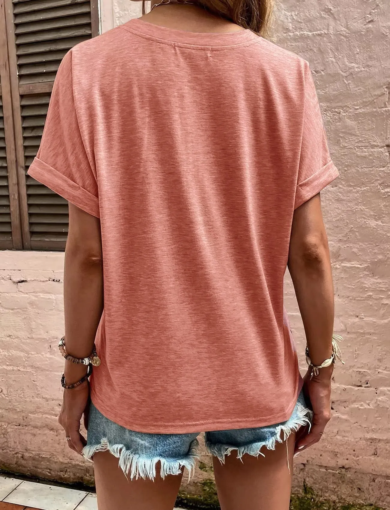 Women's Tops Solid Color Buttons Fashionable Short Sleeves
